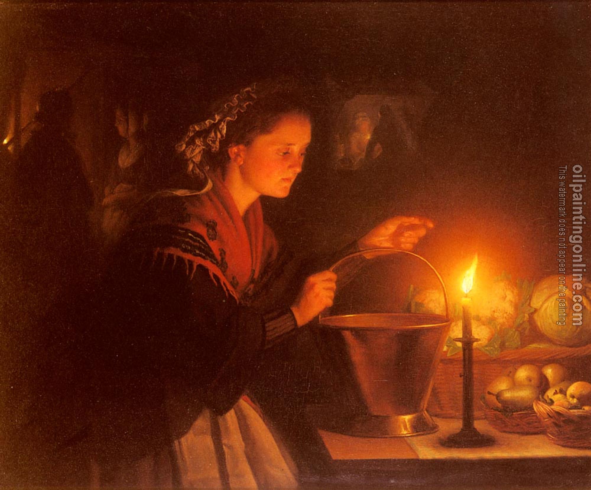 Petrus Van Schendel - A Market Scene By Candlelight